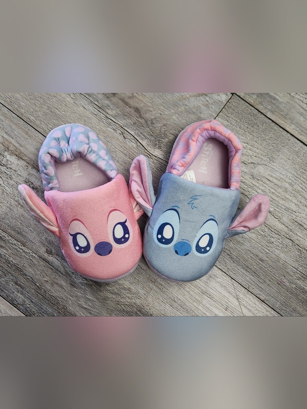 Disney's Stitch character slippers featuring Stitch and Angel with 3D ear